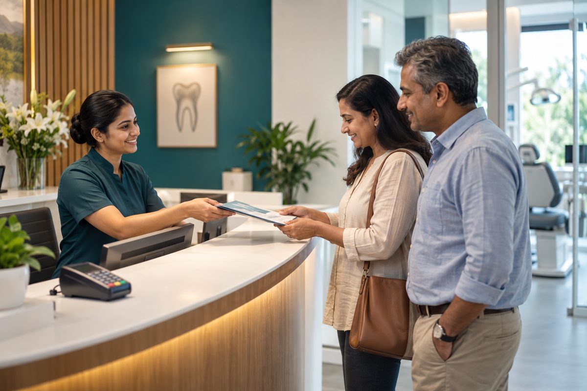 patient discussing a dental treatment plan and costs at reception