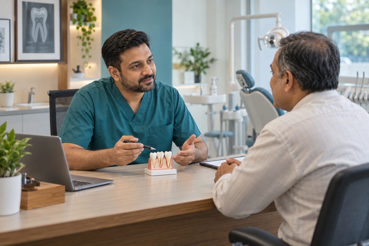 dentist discussing gum health and general health with a patient