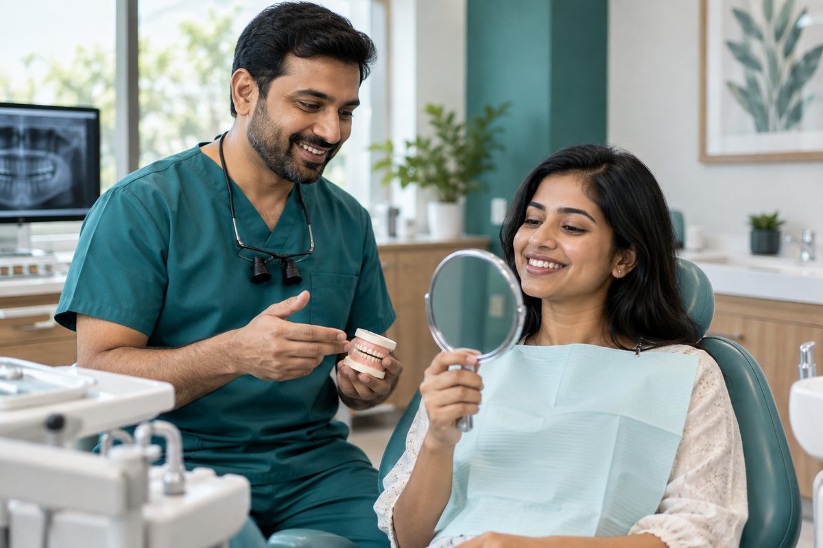 woman discussing gummy smile treatment with a dentist
