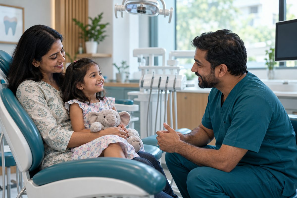 mother and child at a dental check-up about thumb sucking