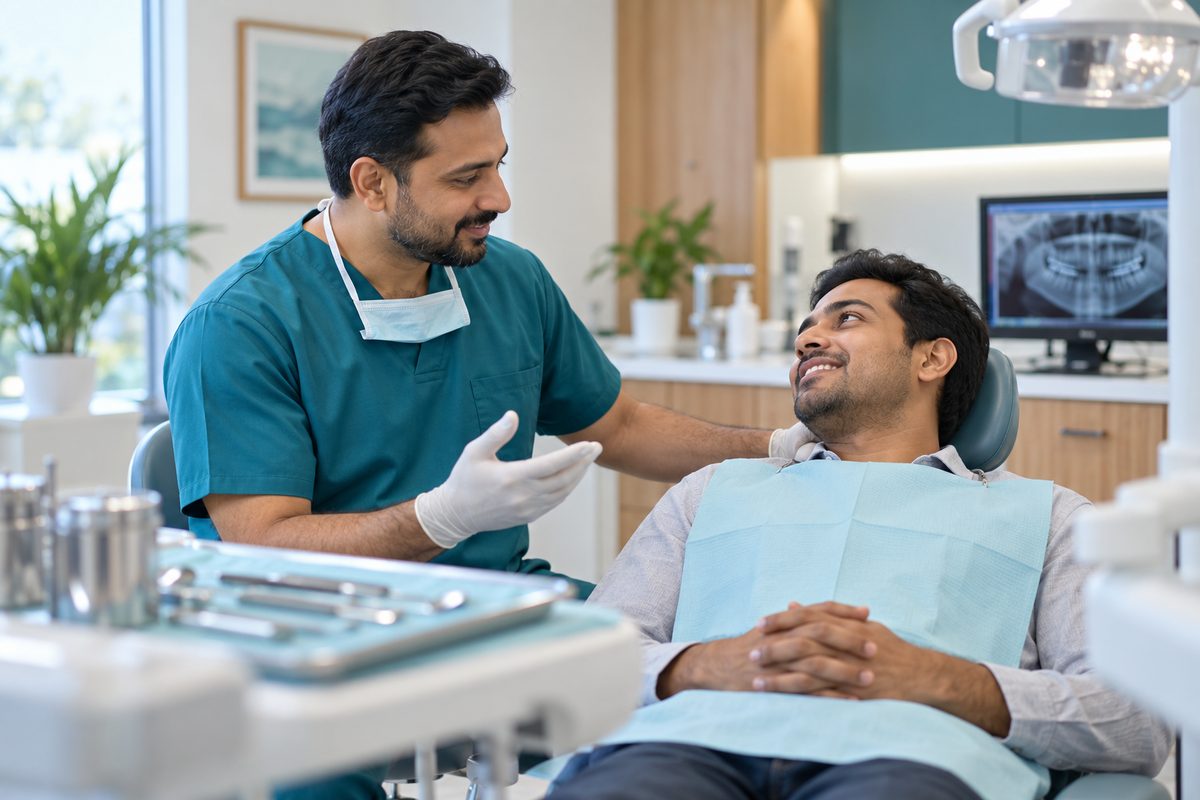 dentist preparing a patient for a tooth extraction