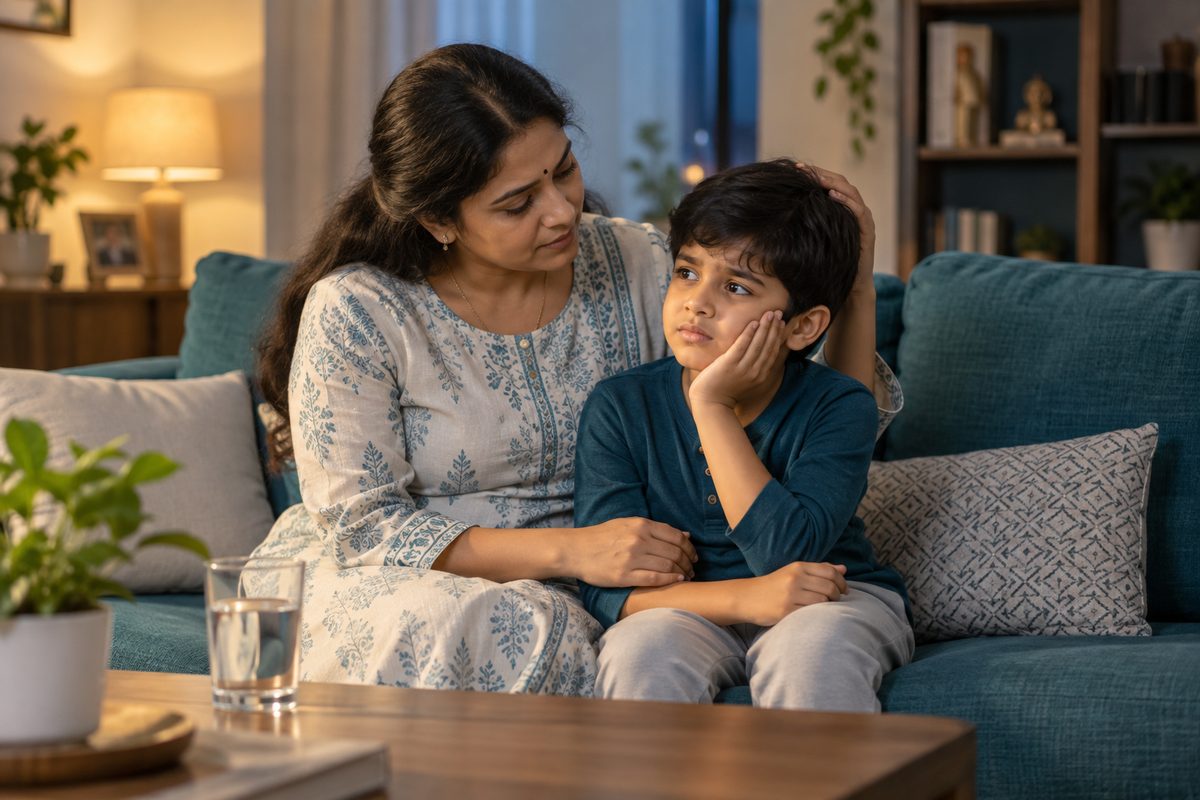 parent comforting a child with toothache